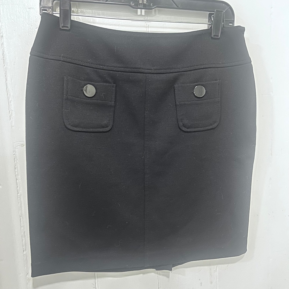 Merona Collection Black Pencil mini Skirt Size 8 Stretch Pocket Side Zip Office